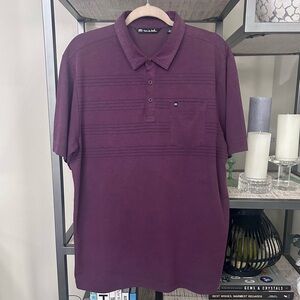 Travis Mathew Men’s golf shirt dark elderberry with black stripes size Large